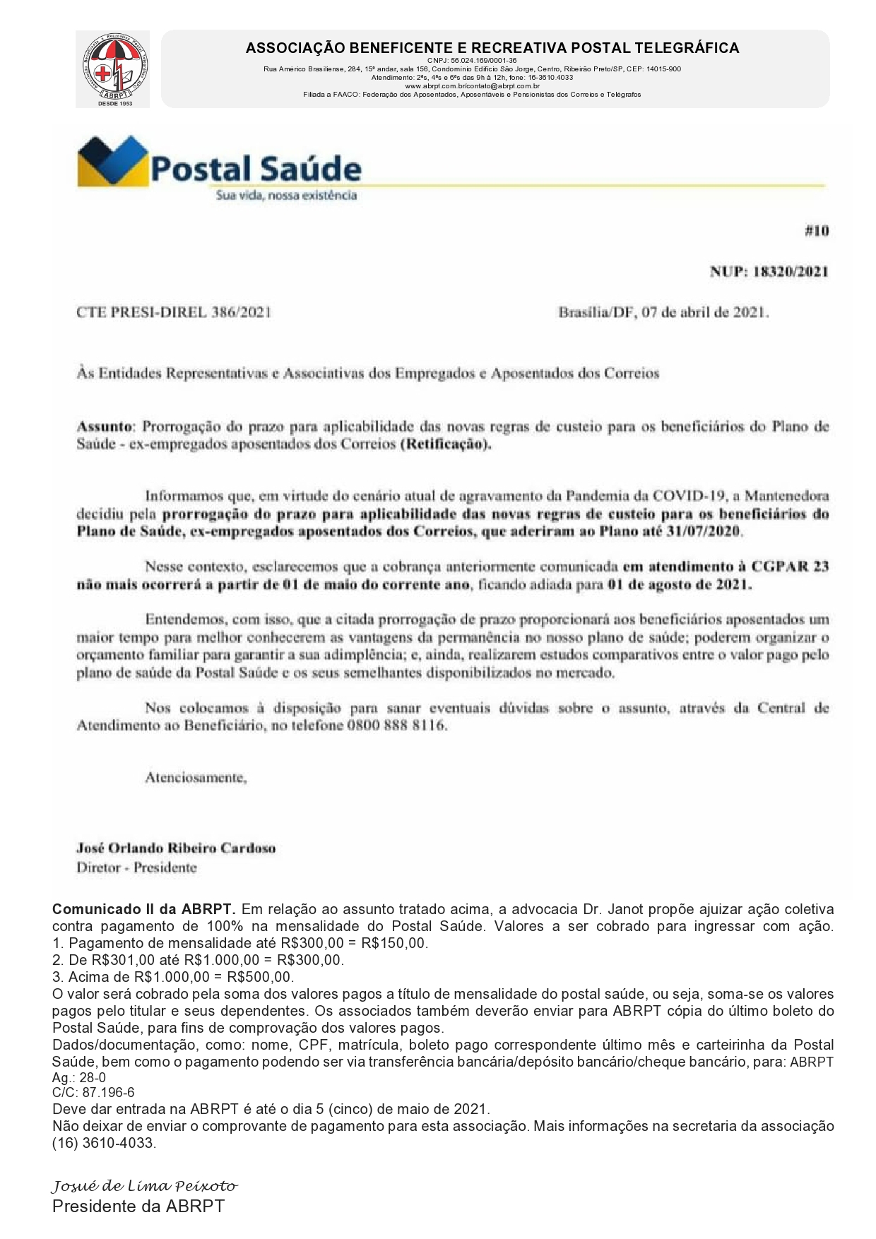 AcaoPostalSaude mensalidade ComunidaoII